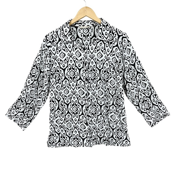 SOFT SURROUNDINGS Tunic Blouse Button Long Sleeve Black White 38291 Shirt - Picture 1 of 9